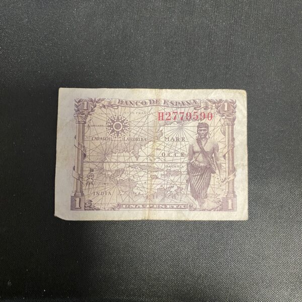 Billete de 1 peseta España 1945, Isabel la Católica, serie H2779590.