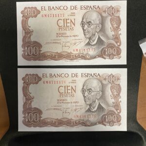 Pareja de Billetes de 100 Pesetas
